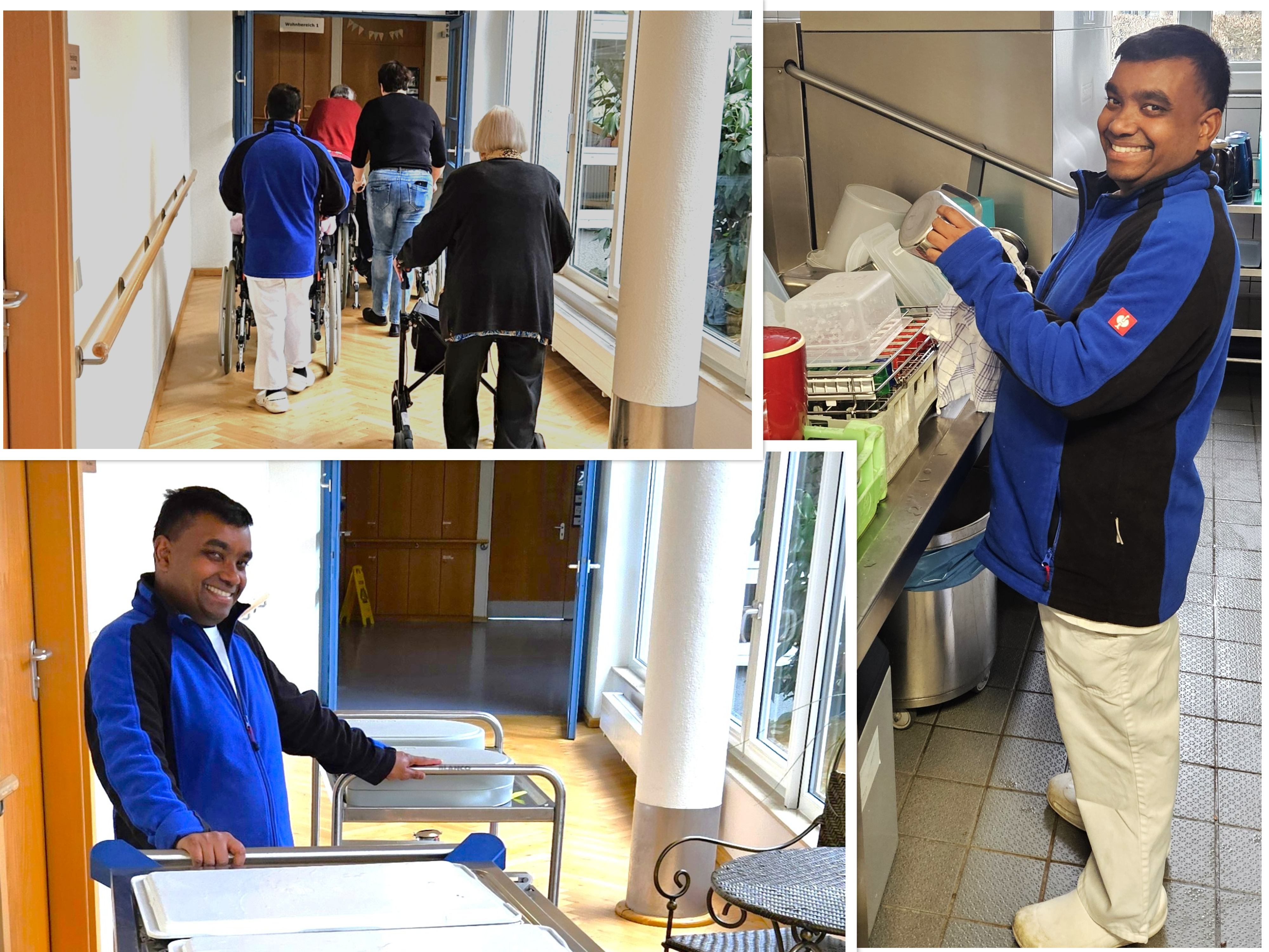 Seit 11 Jahren motiviert im Dienst: Joshi Ebert in der Spülküche, beim Bewohnertransport und bei der Essensausgabe